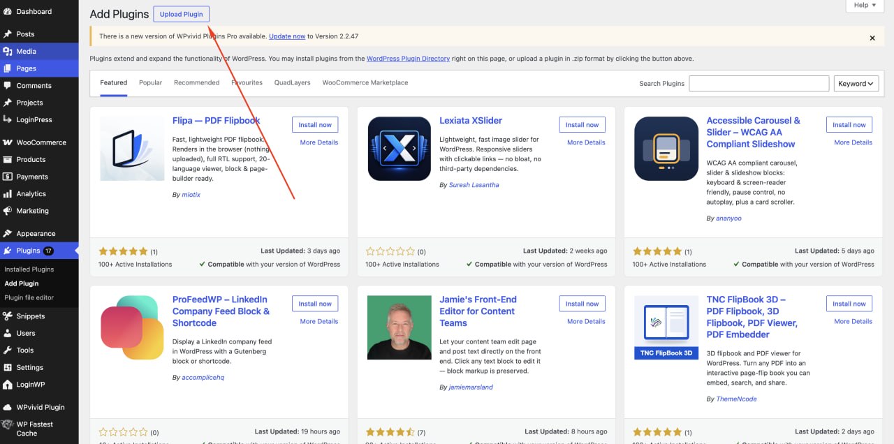 Choose Upload Plugin screenshot