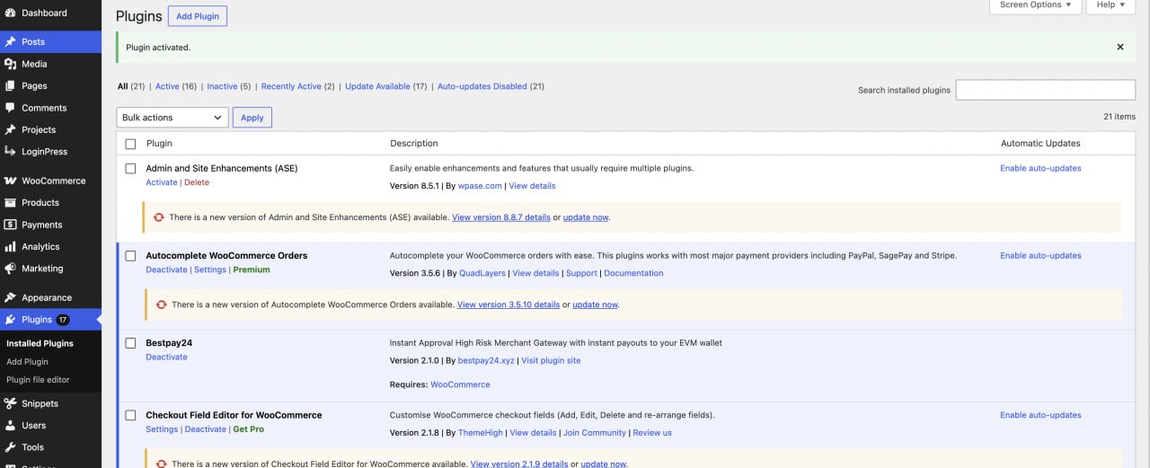 Confirm the plugin is active screenshot
